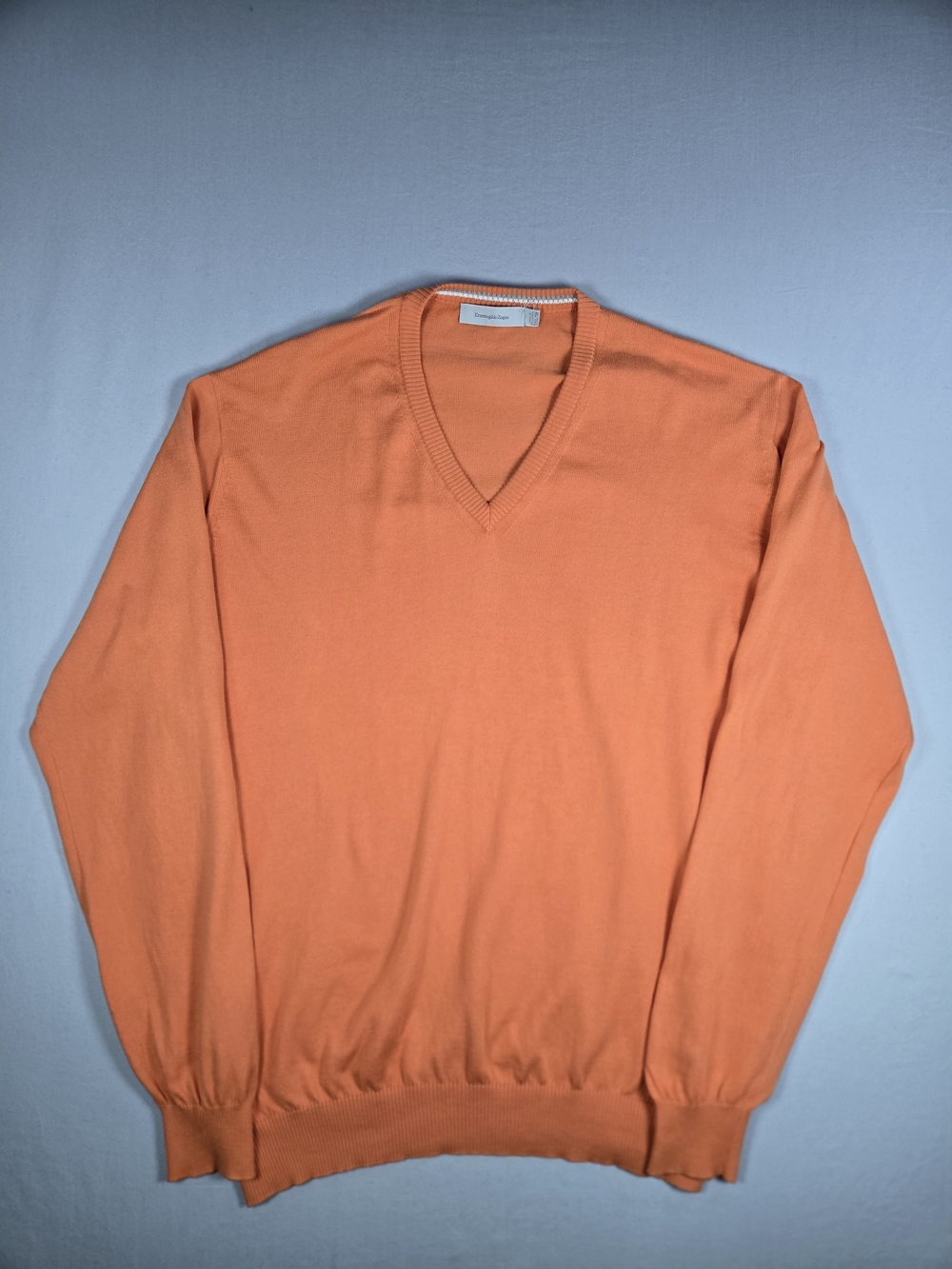 Ermenegildo Zegna Orange V-Neck Cotton Knit Preppy Designer Sweater XXL 56